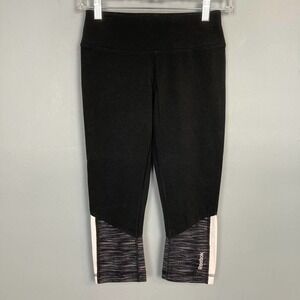 REEBOK Black Colorblock Cotton Blend Capri Crop Athletic Leggings Womens Size XS